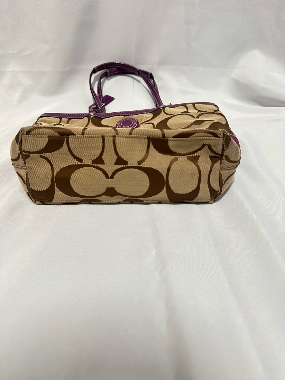 Coach Signature Stripe SIS Tote Khaki and Purple F19046 Matching Wallet - Picture 10 of 10